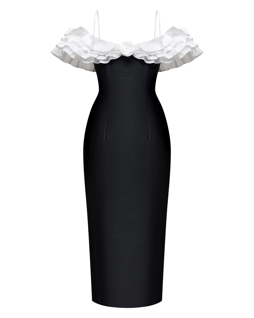 May midi, платье миди из черной тафты с розой