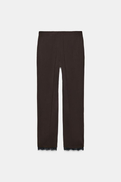 ZARA БРЮКИ КАПРИ С КРУЖЕВОМ, КОРИЧНЕВЫЙ