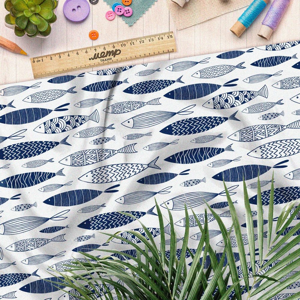 Ткань барби океанские рыбки