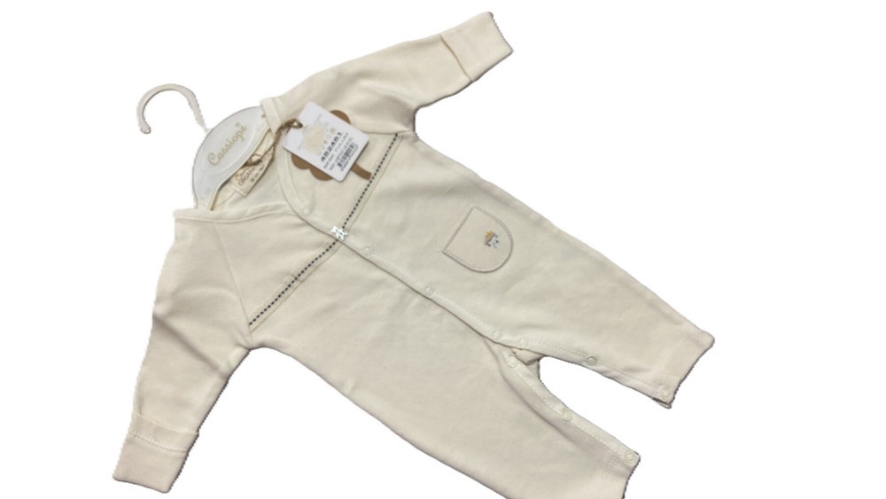 Комбинезон детский без ножек молочного цвета из хлопка производства Турции,размер 50,56,62