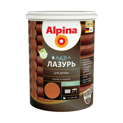 ЛАК АКРИЛОВЫЙ ВОДНО-ДИСП ALPINA АКВАЛАЗУРЬ Д/ДЕРЕВА МАХАГОН, 0,9Л/0,90КГ