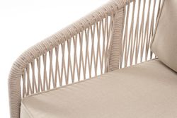 "Канны" диван 2-местный плетеный из роупа, каркас алюминий белый муар, роуп бежевый круглый, ткань бежевая 052