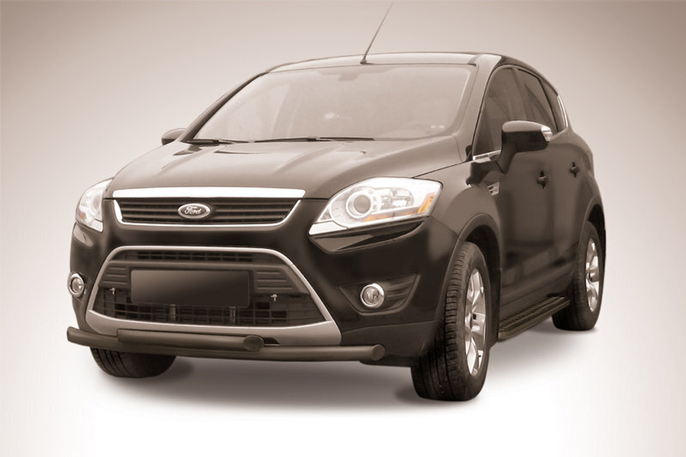 Защита переднего бампера Ford Kuga (2008-2013) d57+d57 черная