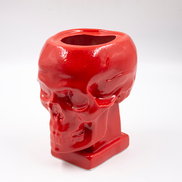 Кашпо фарфор «Череп» красное
