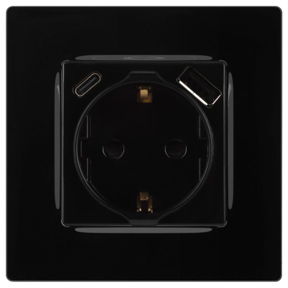 Розетка ЭРА Серия 12 12-4108-06 2P+E 16A-250В со шторками с USB type-A+C 5В-3А чёрный