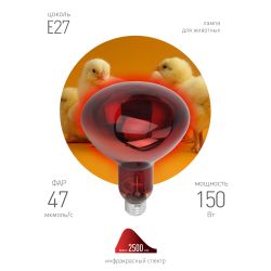Инфракрасная лампа ЭРА ИКЗК 230-150 R127 для обогрева животных и освещения 150 Вт Е27