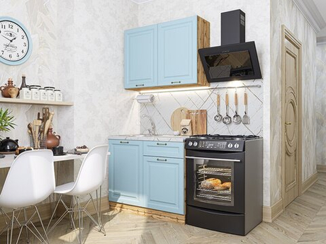 Прямая модульная кухня Ницца-05 Голубой - Дуб Вотан 2140*1000*600