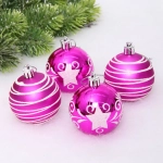 Новогодние шары 6 см (набор 4 шт) «Снежная дымка», Фуксия