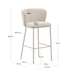 Барный стул Ciselia из бежевого шенилла и бежевой стали, 75 см