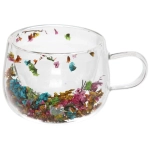 Кружка стеклянная с двойными стенками 200мл «Хай-Тек» цветы