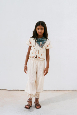 ZARA БРЮКИ-БОМБАШКИ С ВЫШИВКОЙ, ЭКРЮ