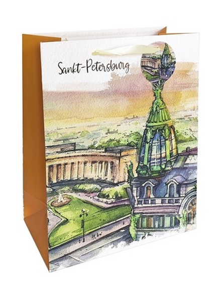 Пакет подарочный бумажный "Дом Зингера", мат. ламин., тиснение фольгой, 26x32x12см