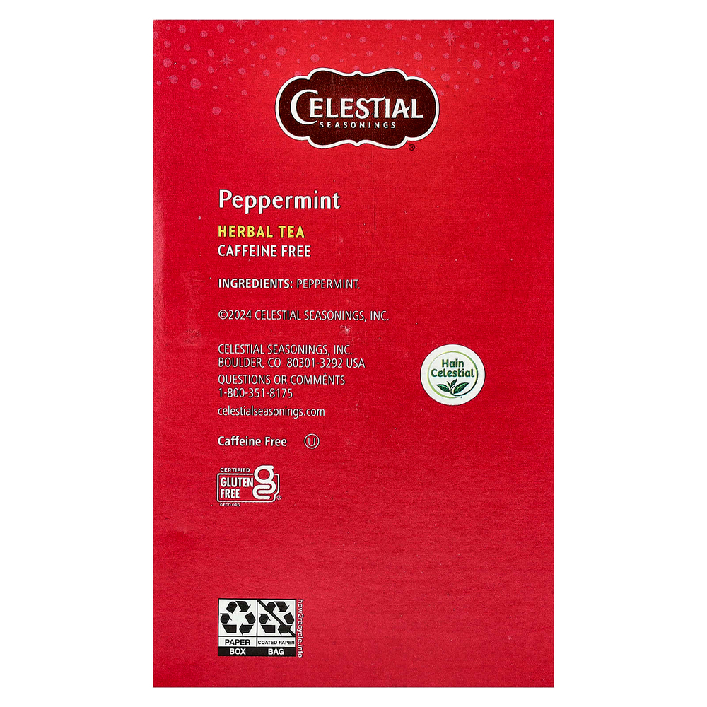 Celestial Seasonings, травяной чай, перечная мята, без кофеина, 40 чайных пакетиков, 66 г (2,3 унции)