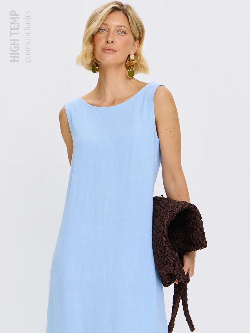 Льняной сарафан макси с карманами