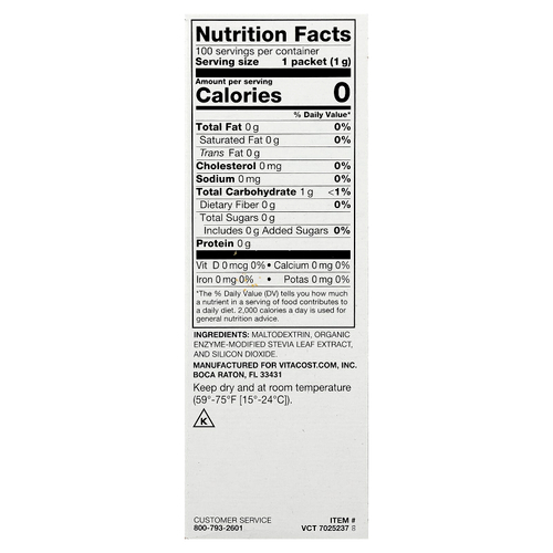 Vitacost, стевия, 100 пакетиков, по 1 г (0,035 унции)