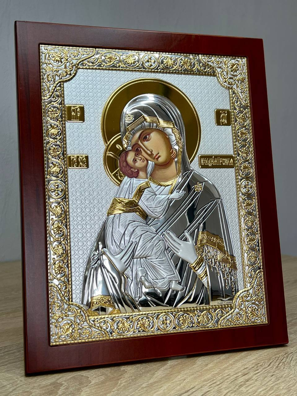 Владимирская БМ, икона прямоугольная с рамкой, красное дерево 150х190