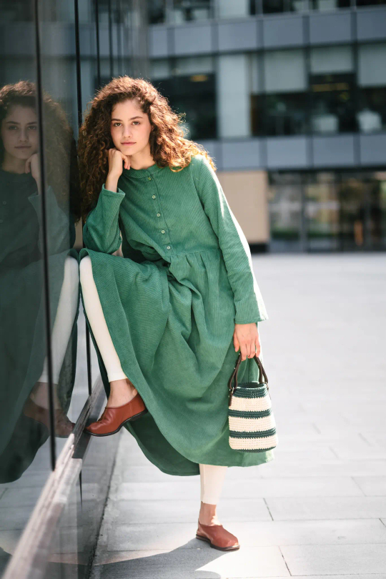Платье оверсайз, зеленый вельвет