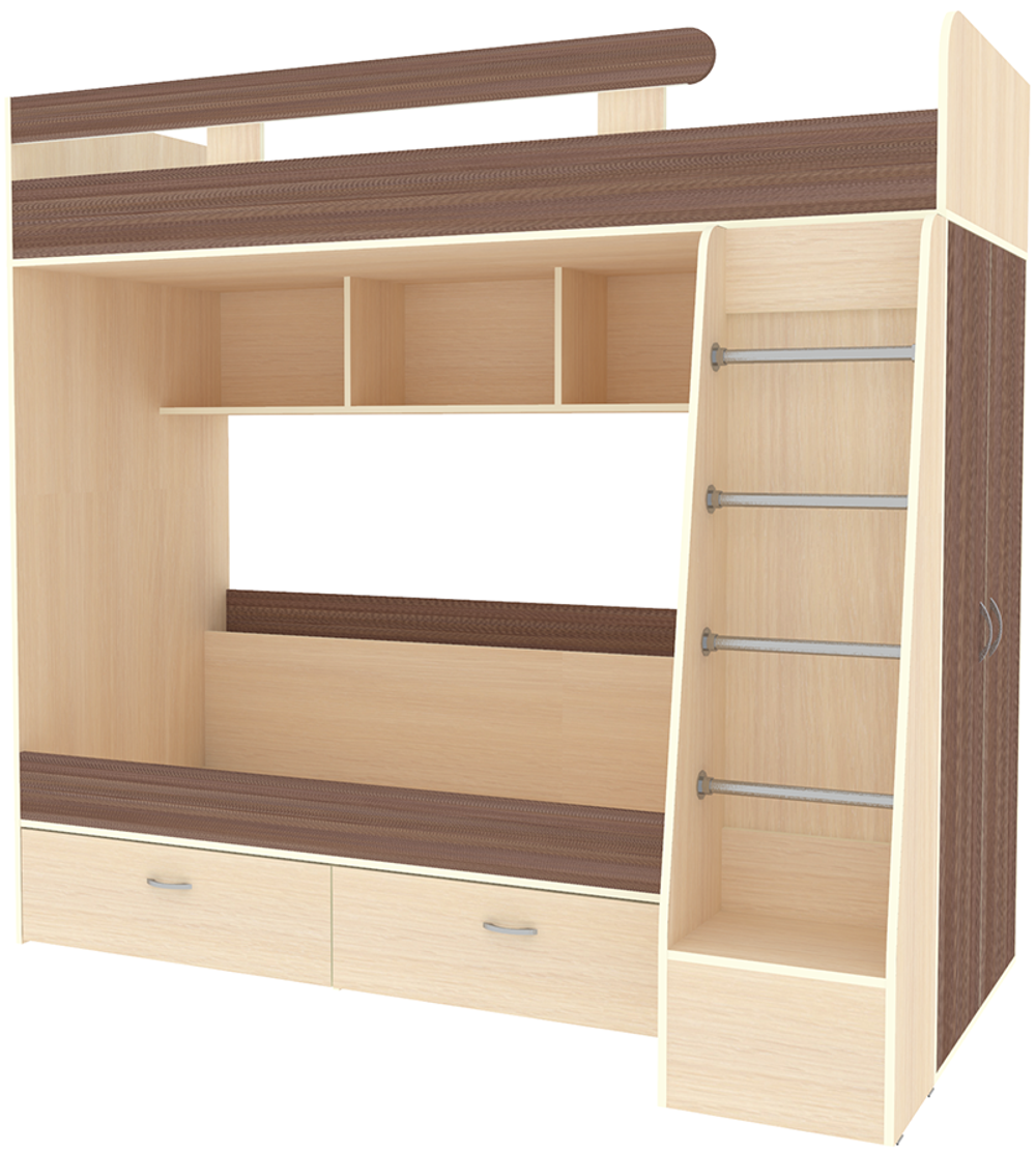Двухъярусная кровать КарИВи Юниор 6  Дуб Молочный Бодего Темный