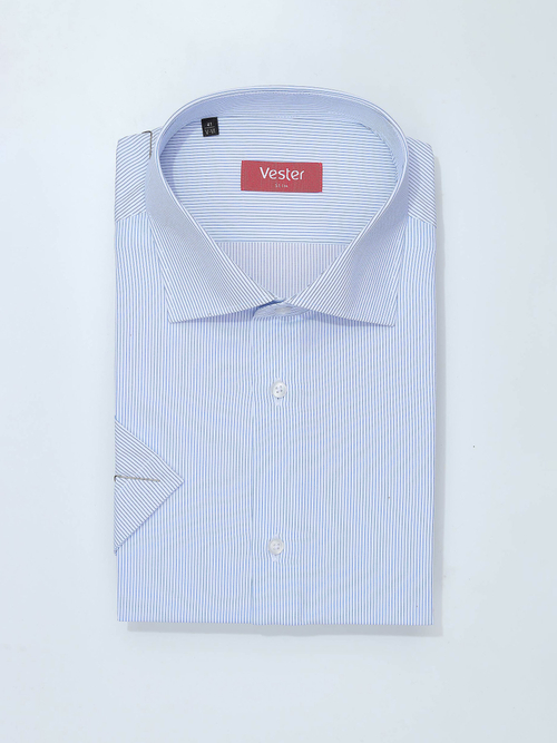 Сорочка мужская VESTER короткий рукав, тонкая синяя полоска, бамбуковое волокно 72915 05
