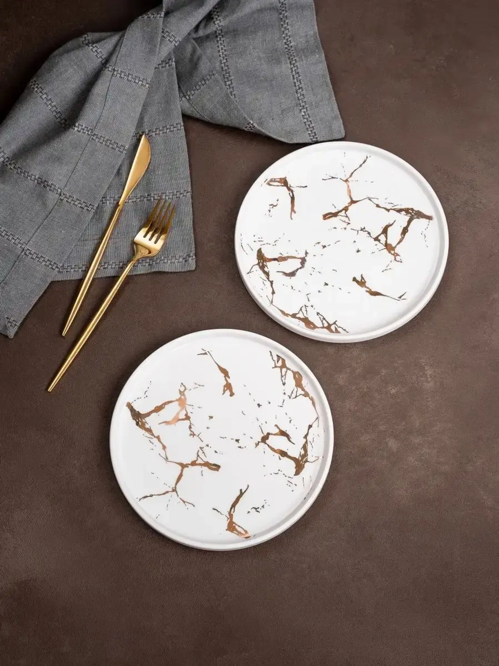 Набор посуды 6 тарелок белый мрамор 20 см