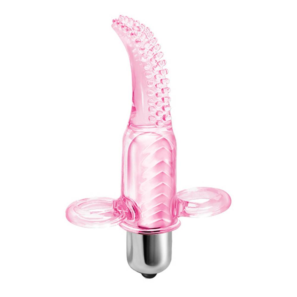 Розовый вибростимулятор 10см на палец с щёточкой Baile Vibro Finger BI-014078