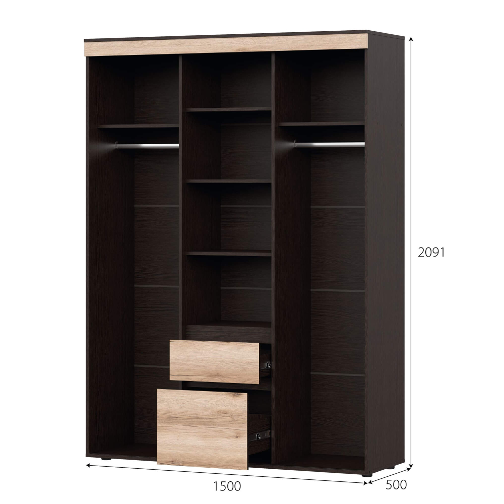 Шкаф-купе (1,5м) "Берген"(Дуб Венге/Дуб Делано)