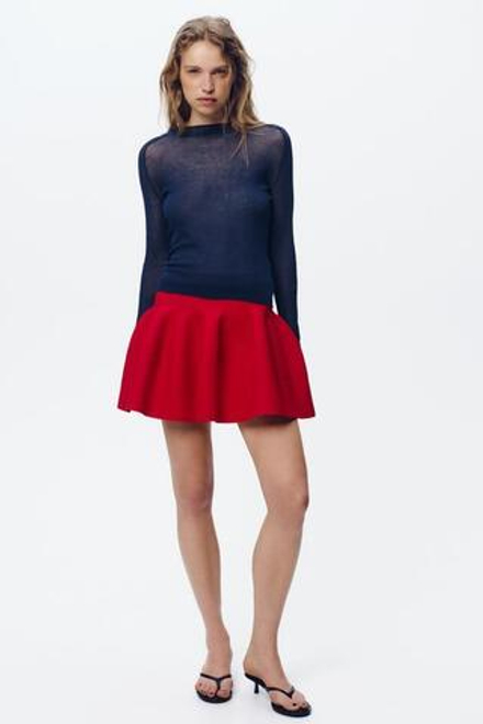 ZARA ТРИКОТАЖНАЯ МИНИ-ЮБКА, ЯРКИЙ КРАСНЫЙ