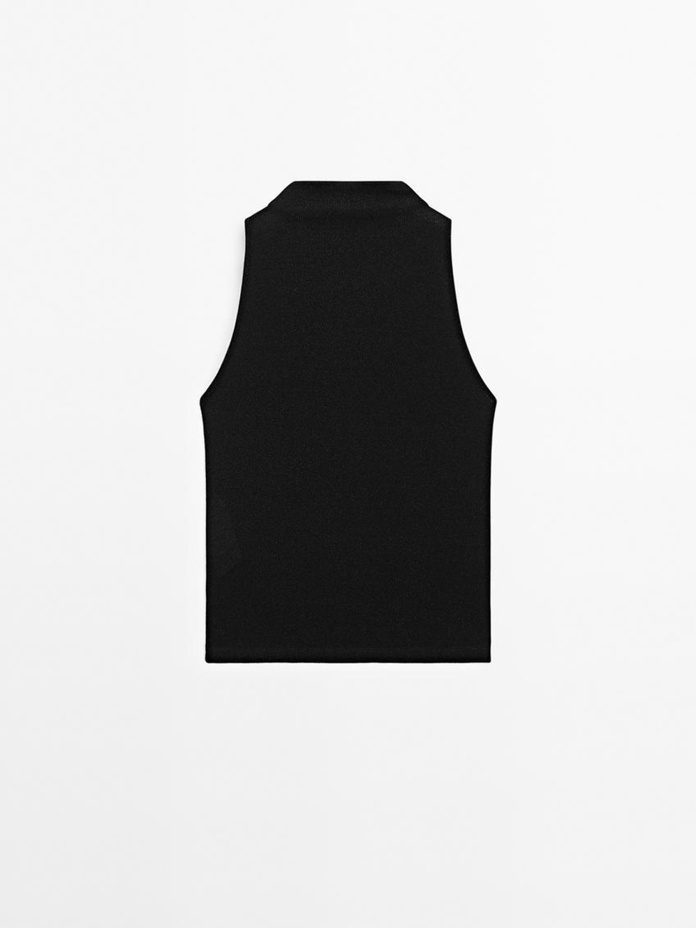 Massimo Dutti Топ с металлическим блеском и высоким воротником, черный