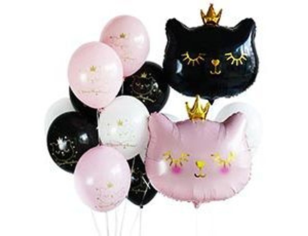 Шар с рисунком 14" С ДР Кошка в короне