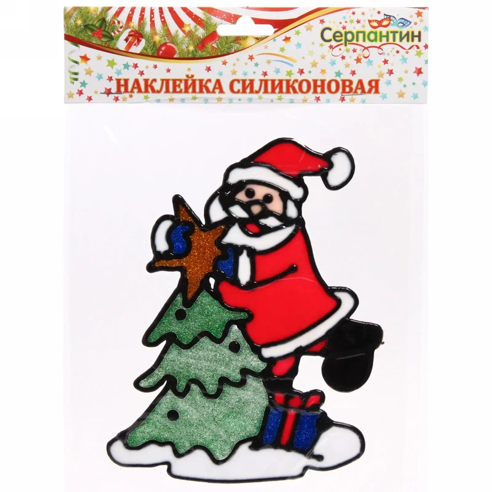 Наклейка на стекло 19*23 см,»Дед Мороз готовит праздник»