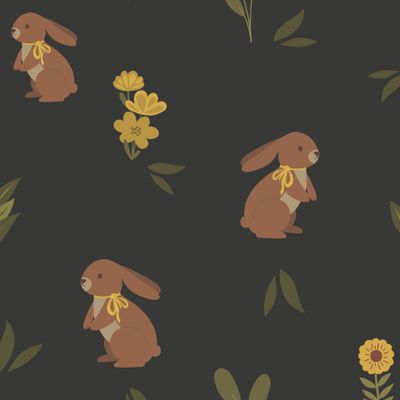 Детский паттерн с зайцами и цветами