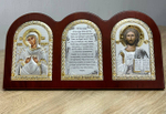 Триптих, Спаситель, Семистрельная БМ, Молитва, икона, красное дерево 320х160