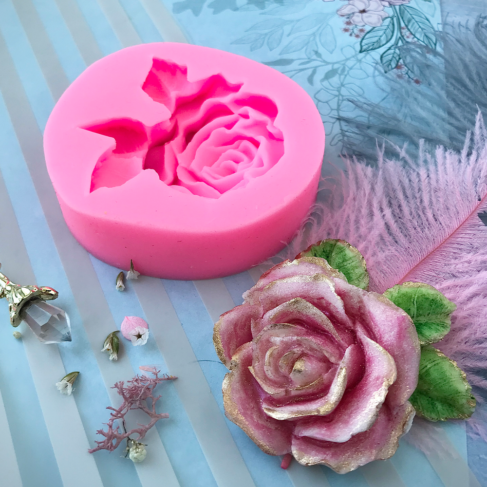 Силиконовый молд «Роза 2Д с листом»