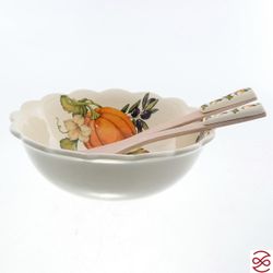 Cалатник круглый с деревянными ложками NUOVA CER Тыква 26 см