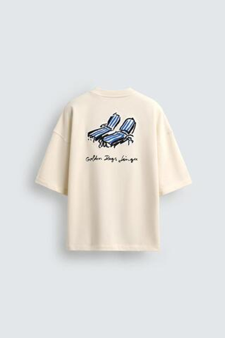 ZARA ТОЛСТОВКА С НАШИВКОЙ HAMACAS, ЖЕЛТОВАТО-БЕЛЫЙ