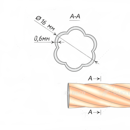 Труба витая металлическая d16 мм, цвет антик