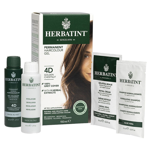 Гель-краска для волос тон 4D ЗОЛОТИСТЫЙ КАШТАН HERBATINT, 150 мл