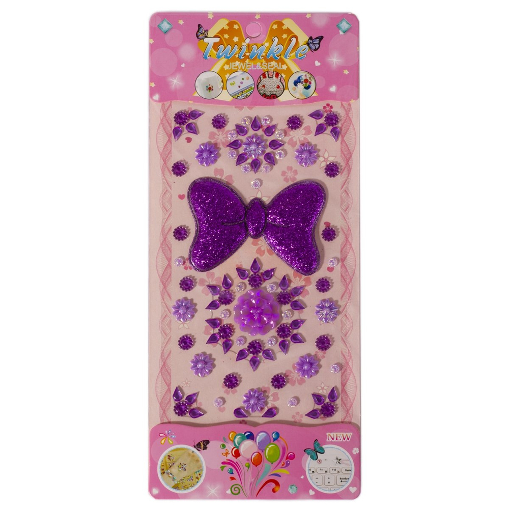 Наклейки-стразы Alingar, акриловые, "Подарочный бант", красный, розовый, фиолетовый, пакет с европодвесом