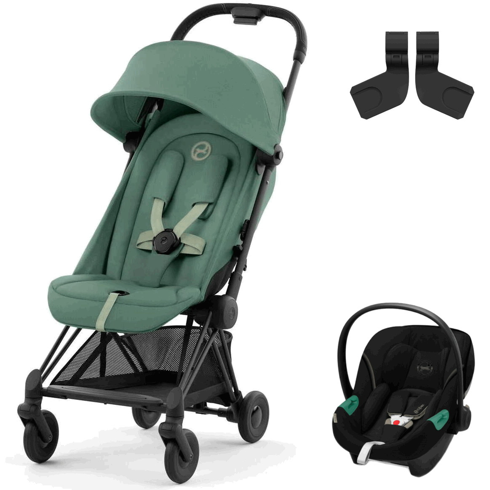 Коляска Cybex Coya Matt Black Frame Aton S2 i-Size Moon Black Leaf Green с дождевиком