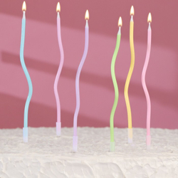 Свечи в торт "Серпантин" коктейльные, нежный неон, 6 шт, 16,5 см