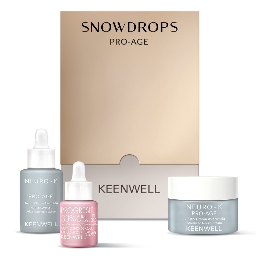KEENWELL Snowdrops PRO-AGE Набор: NEURO-K PRO-AGE Advanced Neuro-Cream - Нейро-крем ПРО-ЭЙДЖ 50мл, NEURO-K PRO-AGE Advanced Neuro-Serum - Нейро-сыворотка ПРО-ЭЙДЖ 30мл, PROGRESIF EYE CONTOUR CONCENTRATED SERUM 33% Active Complex - Сыворотка-концентрат для зоны вокруг глаз 15мл