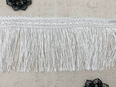 Тесьма люрекс с бахромой, ш. 8 см, белый