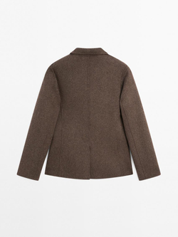 Massimo Dutti Блейзер из смесовой шерсти с классическим воротником, шоколадный