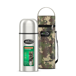 Термос Biostal в чехле с ситечком и двумя чашками (0,75 литра), стальной