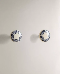 ZARA HOME НАБОР МЕБЕЛЬНЫХ РУЧЕК ИЗ КЕРАМИКИ «ЦВЕТОК» (2 ШТ.), СИНИЙ