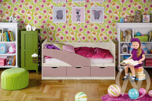 Кровать 1;8*0;8м Бабочки (дуб крафт белый/шарли pink)