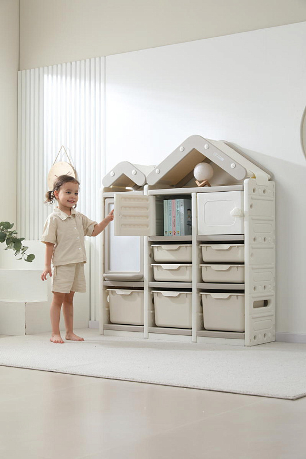 Стеллаж для игрушек UNIX Kids House 7 ящиков, 2 полки с дверцей Grey