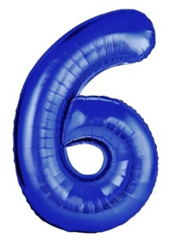 F Шар (40''/102 см) Цифра, 6 Slim, Синий хром, Металлик, 1 шт. в уп.(БГ-60)