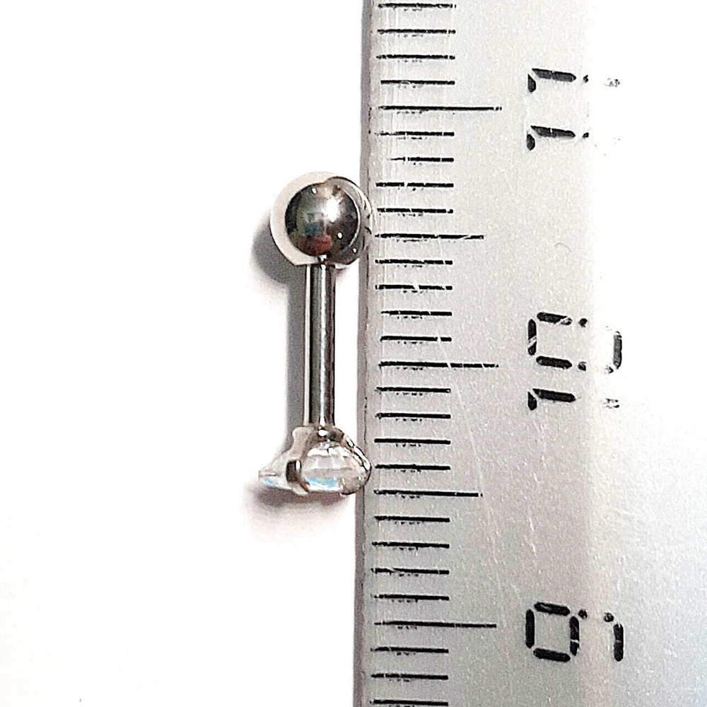 Микроштанга ( 6 мм) для пирсинга уха с радужным кристаллом Квадрат 4 мм. Медицинская сталь. 1шт.