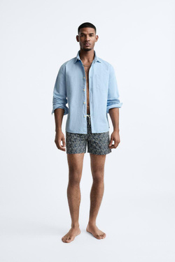 ZARA ПЛАВКИ С ЦВЕТОЧНЫМ ПРИНТОМ, СЕРО-СИНИЙ